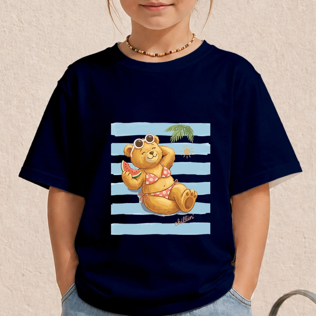 Kids Chillin Beach Bear PNG | Navy Blue Children's Shirt Sublimation
