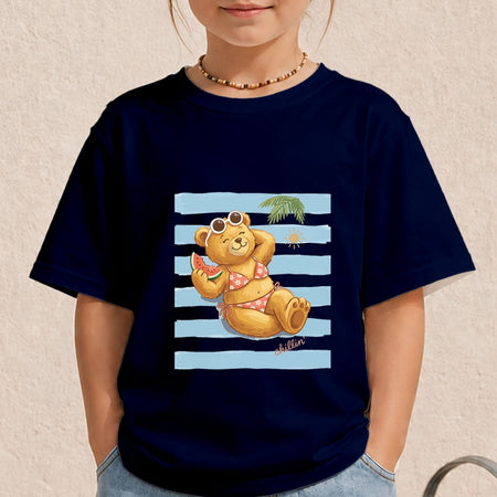 Kids Chillin Beach Bear PNG | Navy Blue Children's Shirt Sublimation