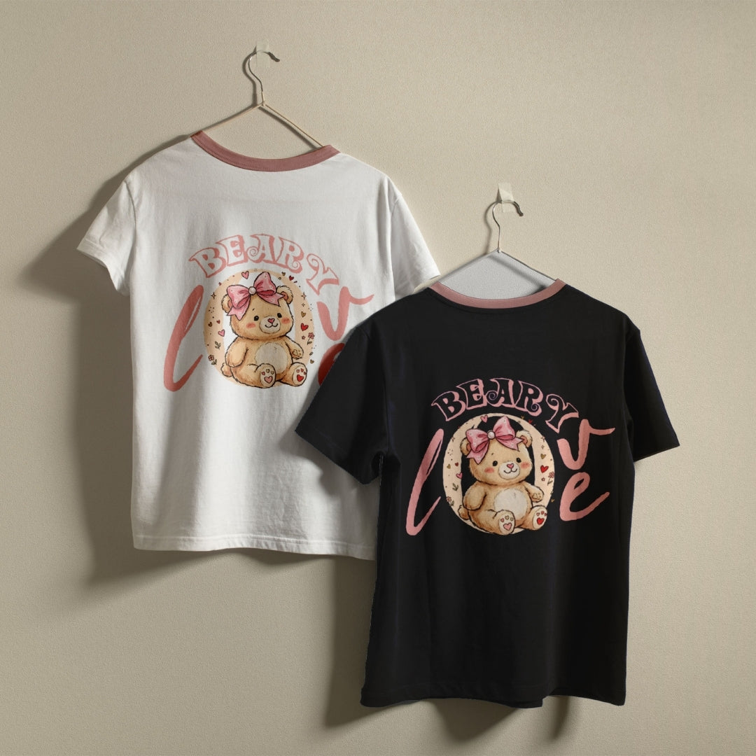 Bearly Love Graphic Ringer Shirts on Hangers