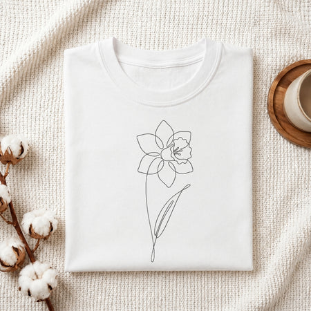 Floral line art embroidery t-shirt mockup design