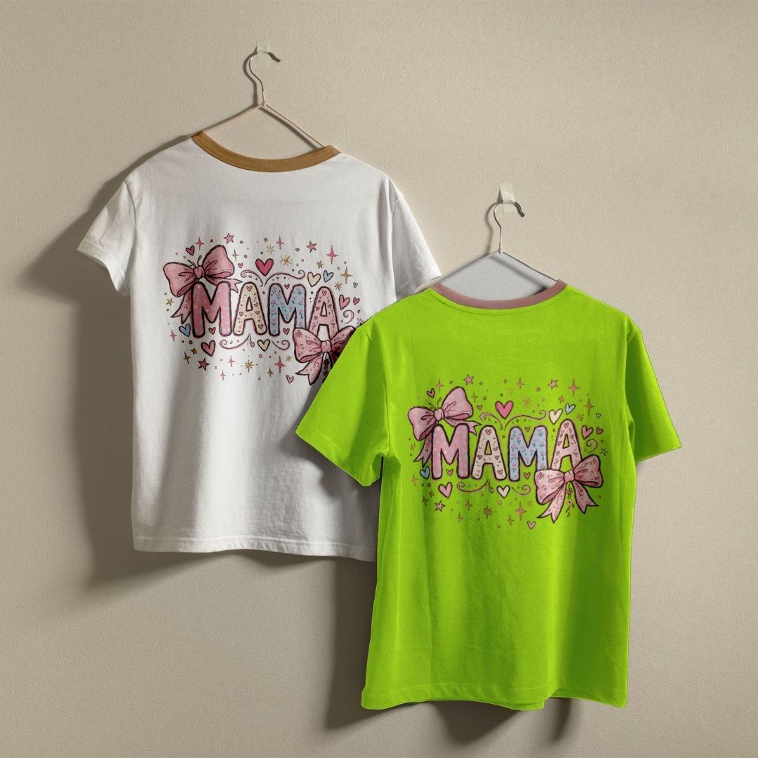Graphic Ringer T-Shirts on Hangers in White and Lime Green