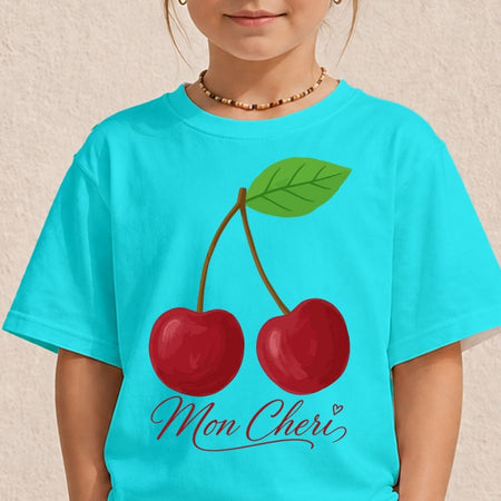 Cute Kids Cherry Graphic, Youth Mon Cheri SVG, Toddler Fruit Clipart PNG