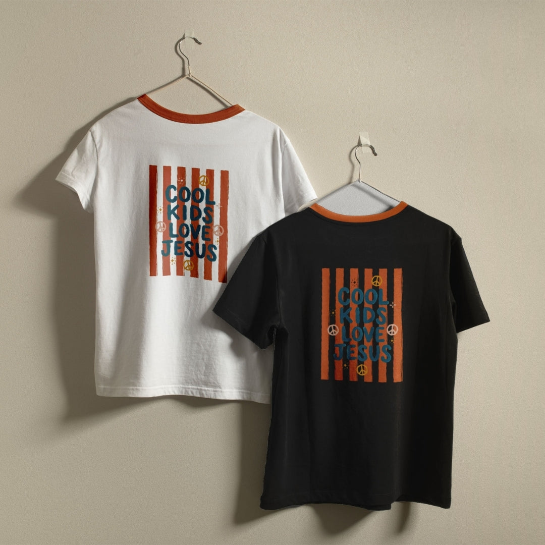 Christian Cool Kids Love Jesus PNG | Retro Striped Ringer Tee Sublimation