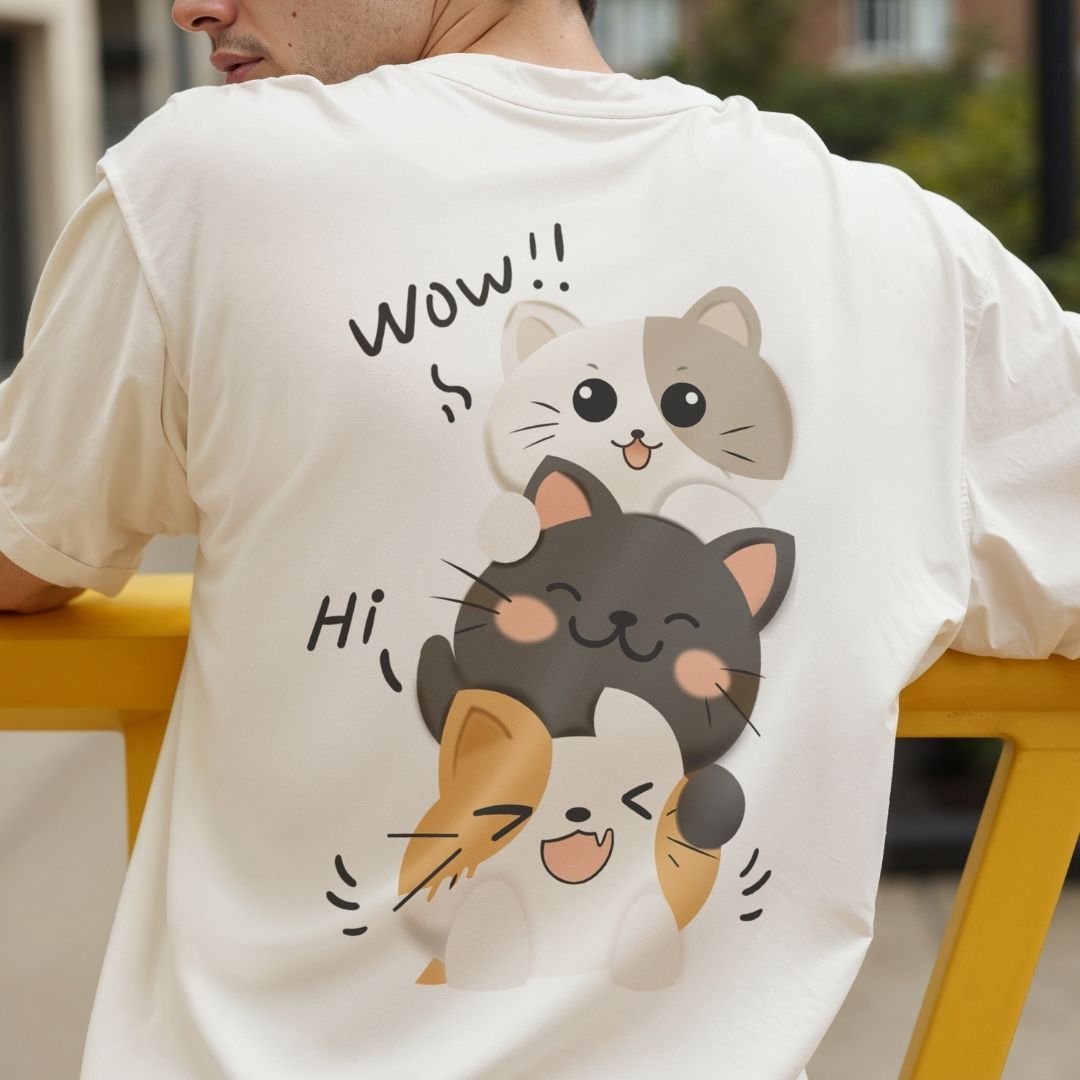 Trendy Stacked Cats T-Shirt Design, Cute Anime Cat Digital Download, Aesthetic Feline PNG