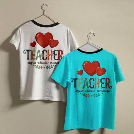 Retro Teacher Ringer Tees, White and Light Blue Teacher Graphic Shirts, Teacher Appreciation Squad Outfits, Matching School Staff Apparel