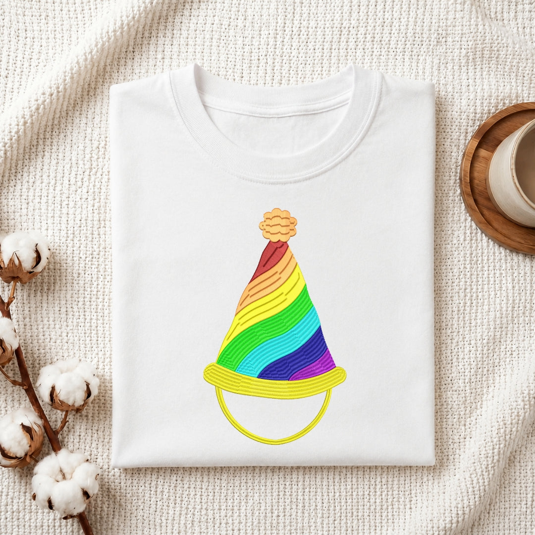 Multi-Color Rainbow Hat Embroidery File, Birthday Party Cap Machine Stitch Design, Instant Digital Download PES JEF DST EXP EMB