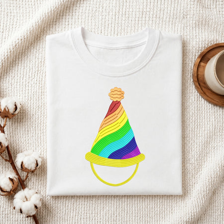 Multi-Color Rainbow Hat Embroidery File, Birthday Party Cap Machine Stitch Design, Instant Digital Download PES JEF DST EXP EMB