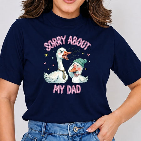 Women's Navy Blue Mock Neck T-Shirt with Yelling Goose Graphic
