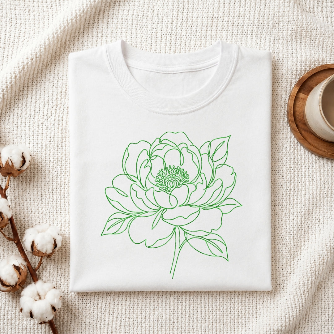 Floral embroidery t-shirt mockup on white fabric