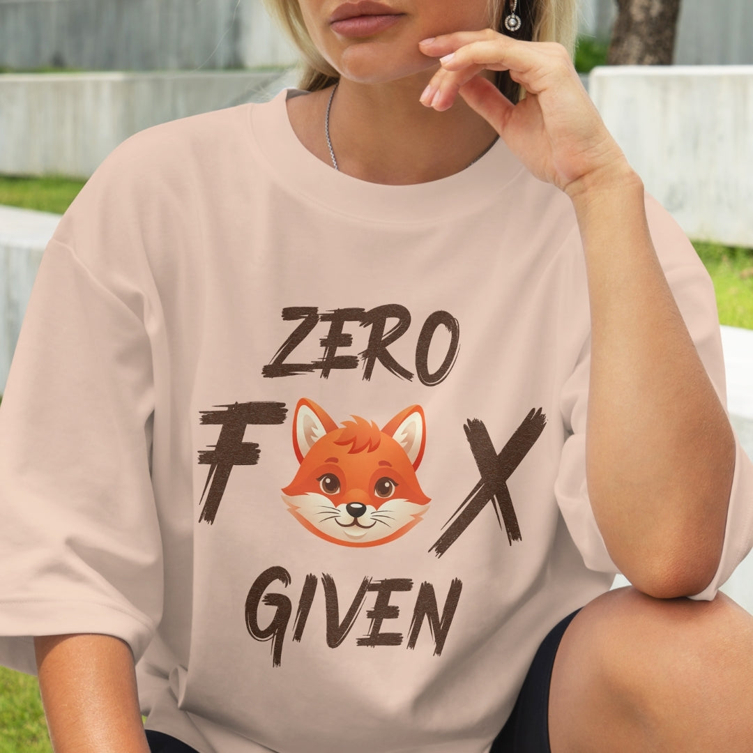 Person wearing a t-shirt with a fox graphic and text 'ZERO FOX GIVEN' outdoors.