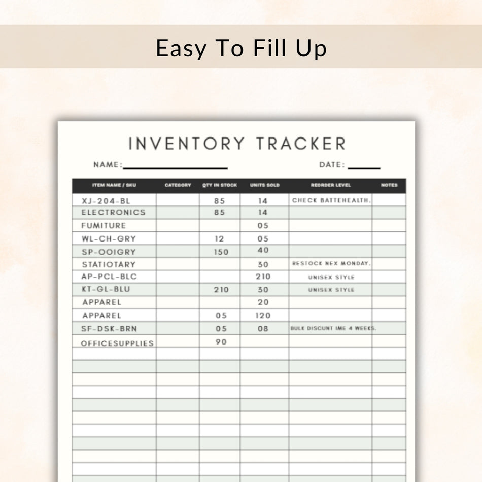 Inventory Tracker Template Editable, Stock Inventory Log Sheet Printable, Small Business Inventory Form Canva Word PDF A4 US Letter A 1063