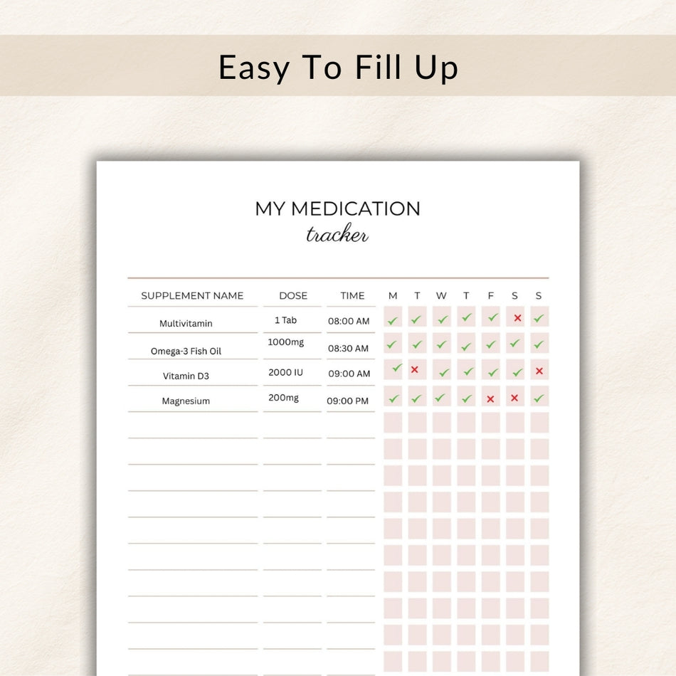 Editable Medication Tracker Printable, Daily Medicine Log Template, Supplement Tracker PDF, Canva Medication Planner, A4 & US Letter A 1047