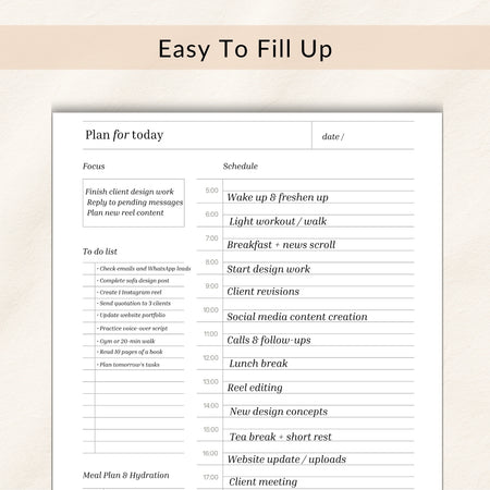 Daily planner with tasks and schedule on a light background