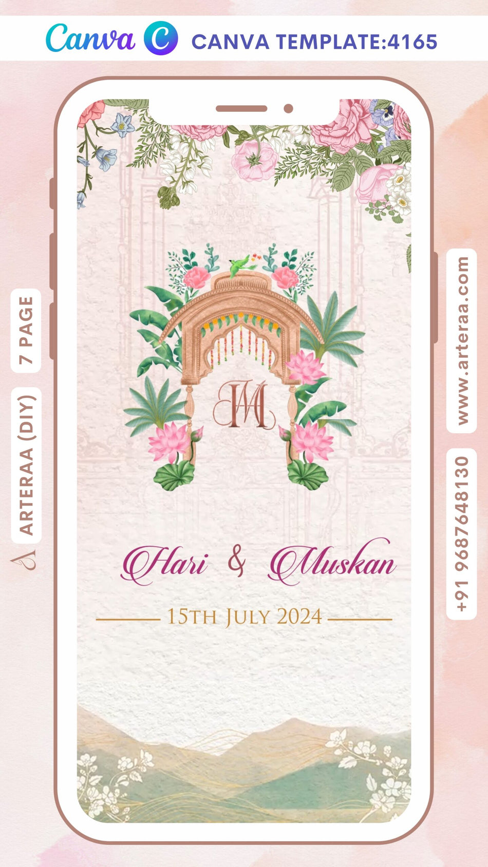 Wedding ceremony invitation Canva Editable video Template of hindu north indian bhojpuri family in english language with Traditional theme design 4165