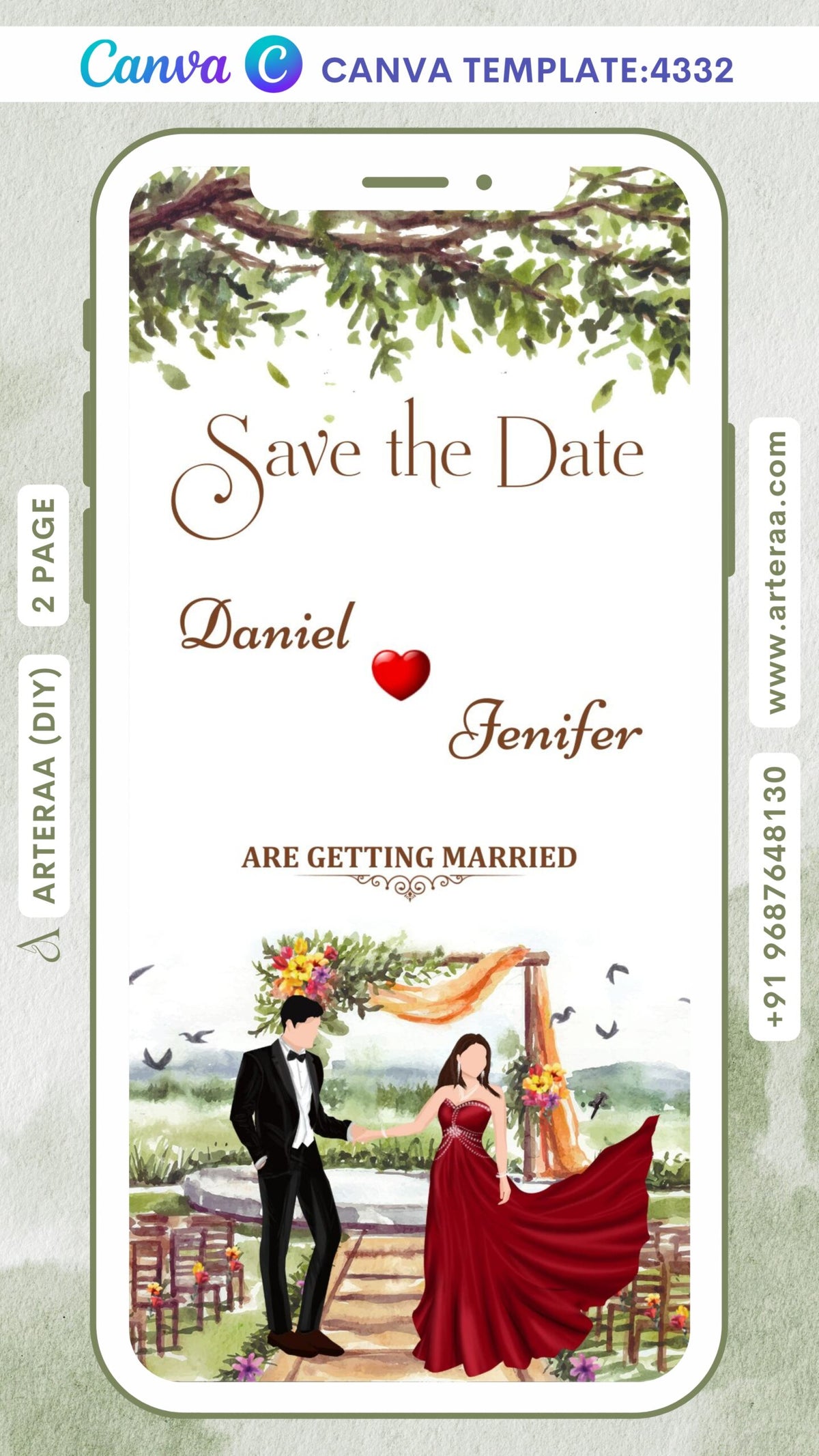 Wedding ceremony invitation Canva Editable video Template of Christians family in english language with garden theme design 4332