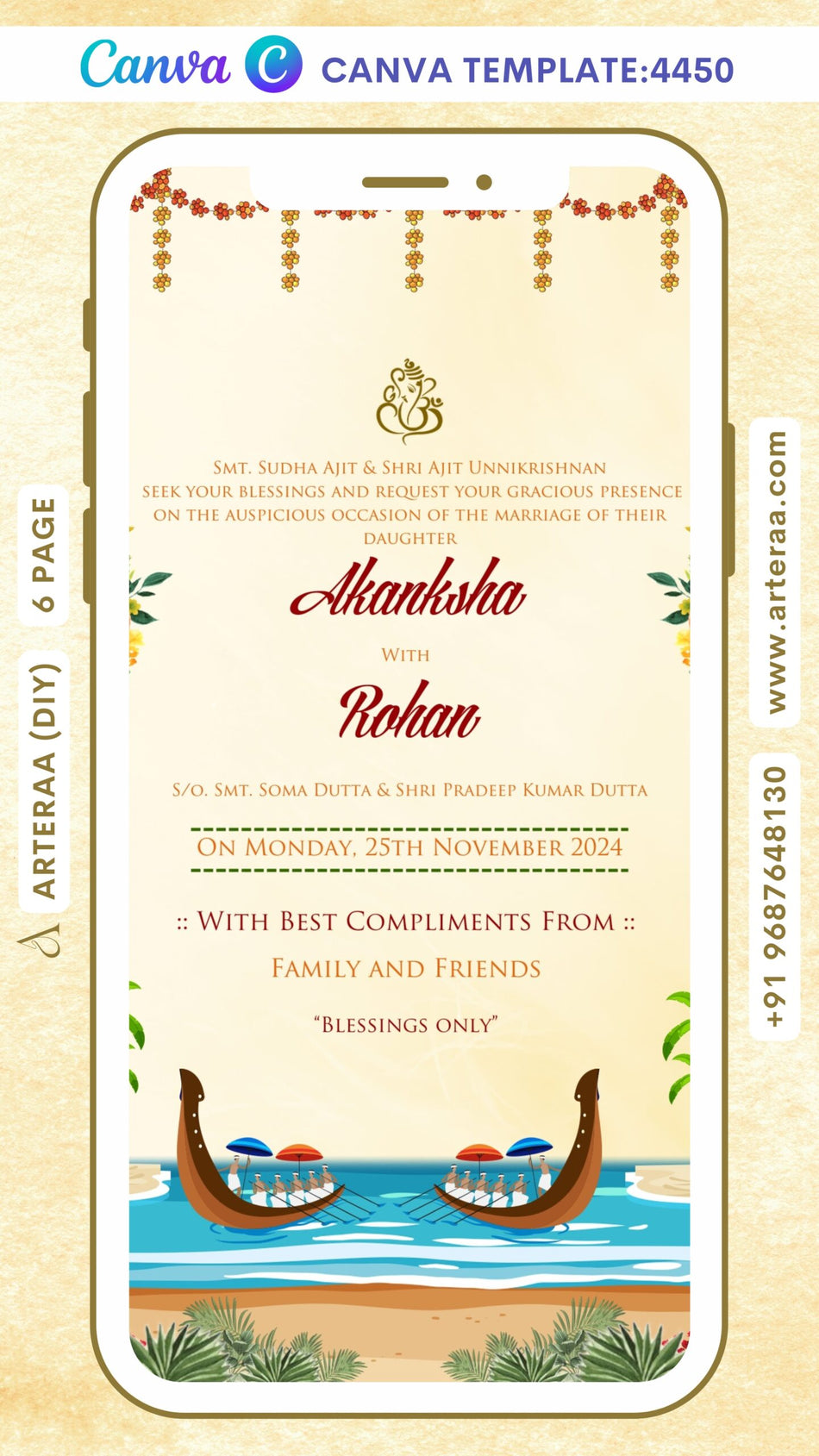 Wedding ceremony invitation Canva Editable video Template of hindu maharashtrian marathi family in english language with garden theme design 4450