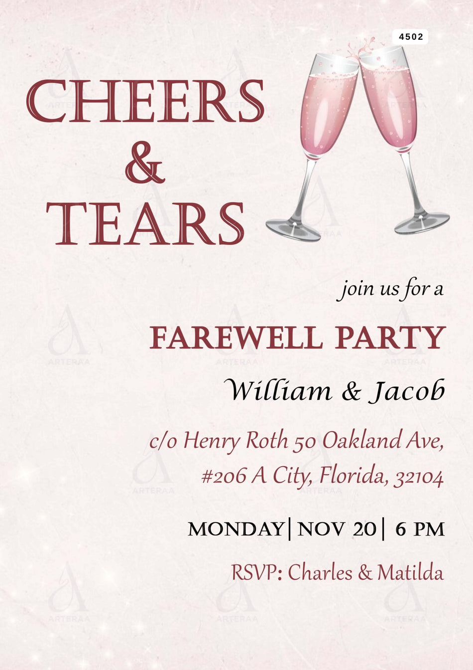 Farewell party invitation card Canva Editable Template in english language with minimalistic theme design 4502