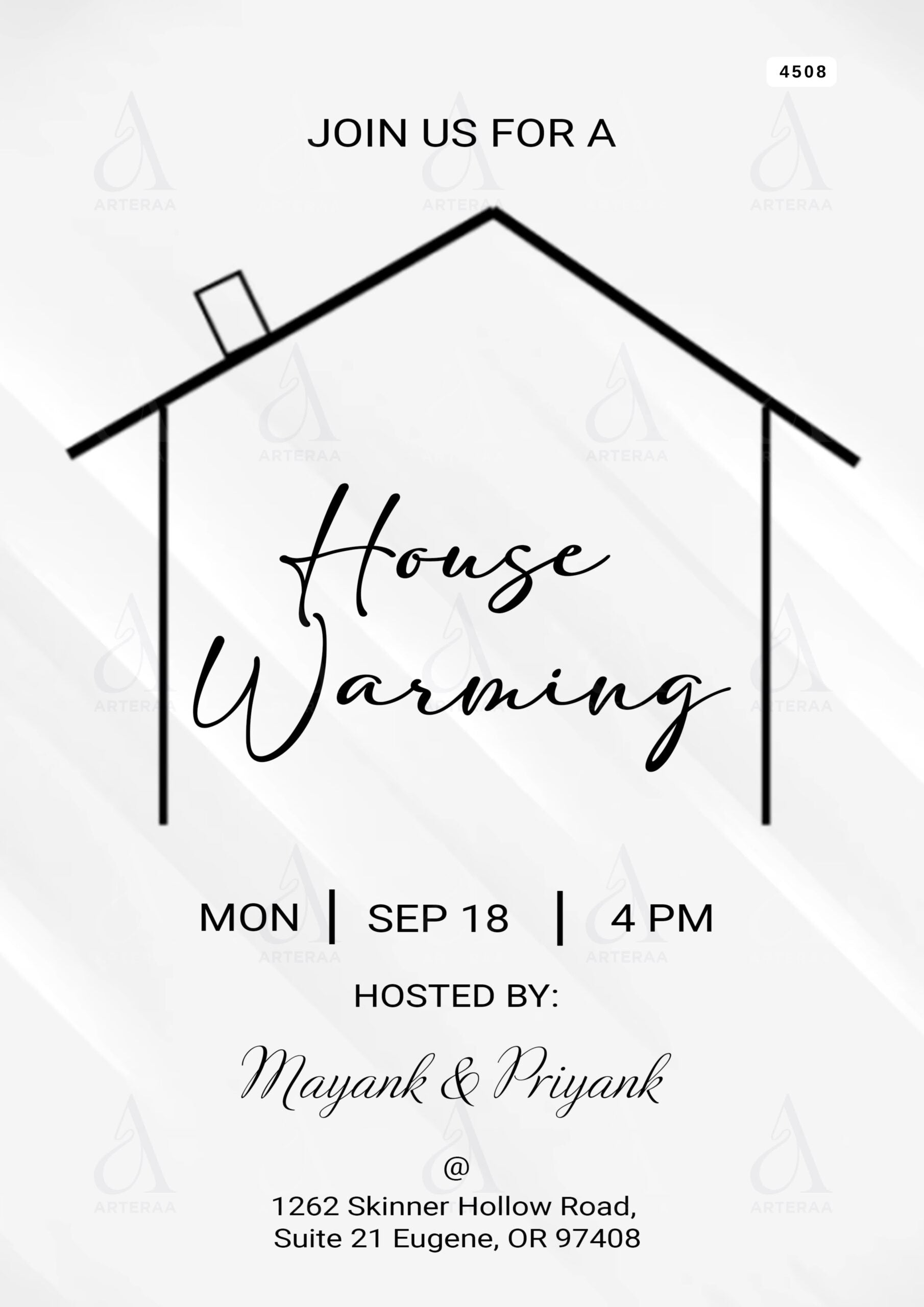 House Warming ceremony invitation card Canva Editable Template in english language with minimalistic theme design 4508