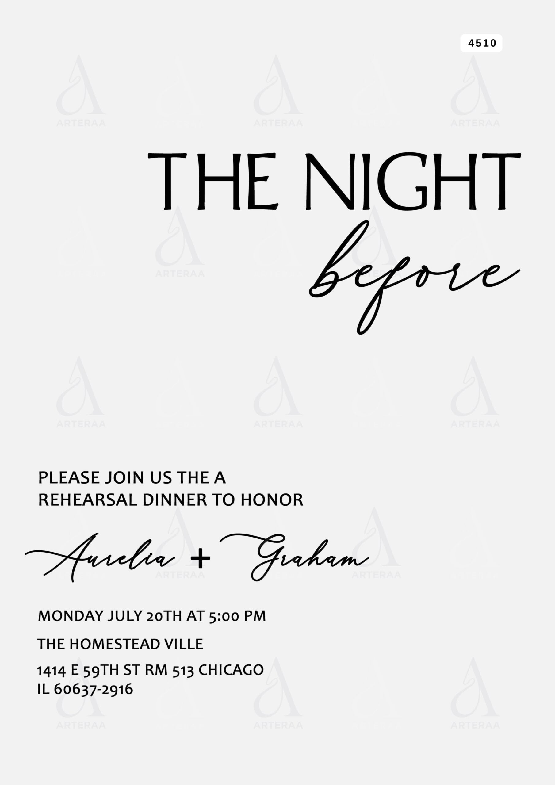 Rehearsal dinner card Canva Editable Template in english language with minimalistic theme design 4510