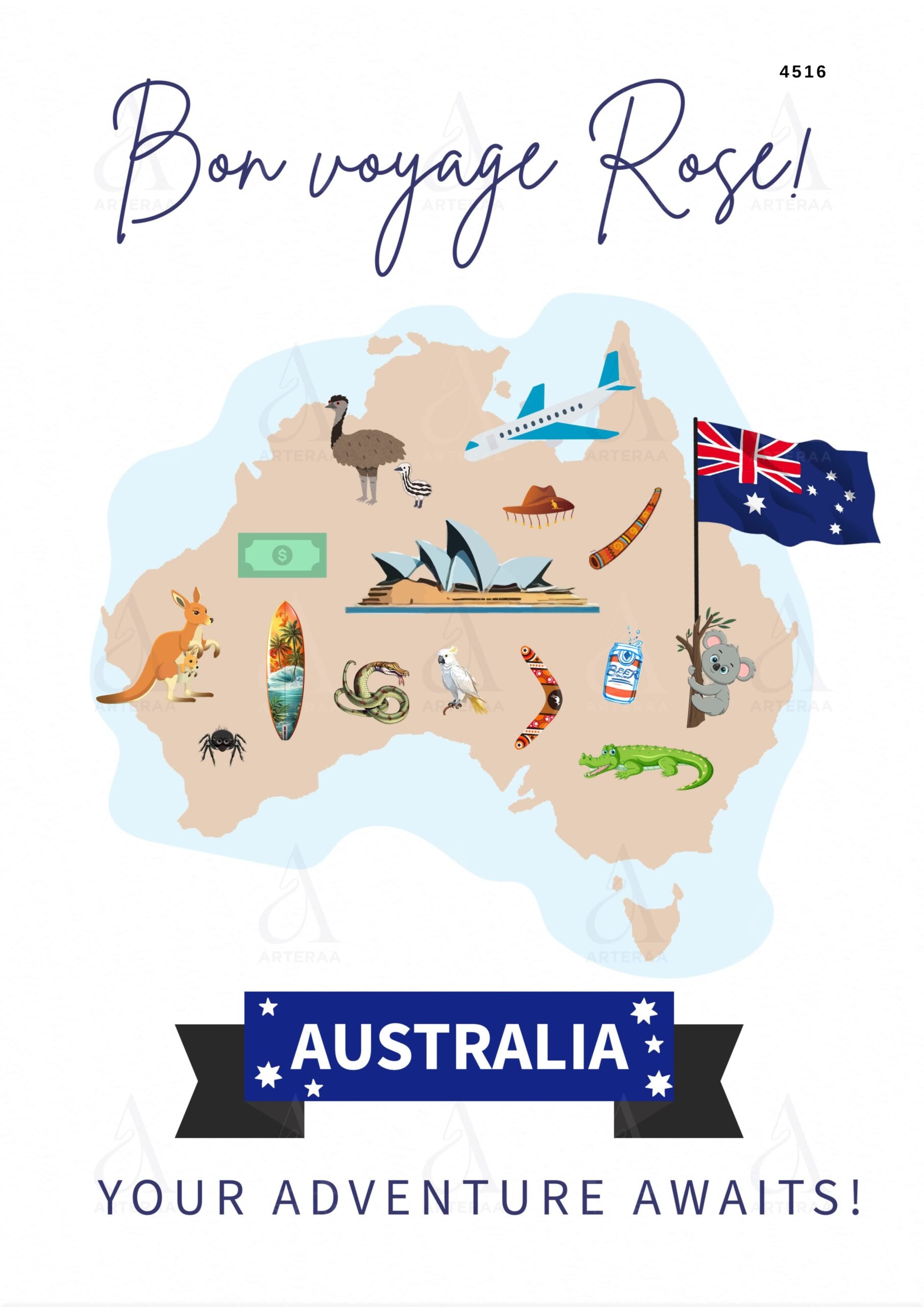 Bon Voyage card Canva Editable Template in english language with minimalistic theme design 4516