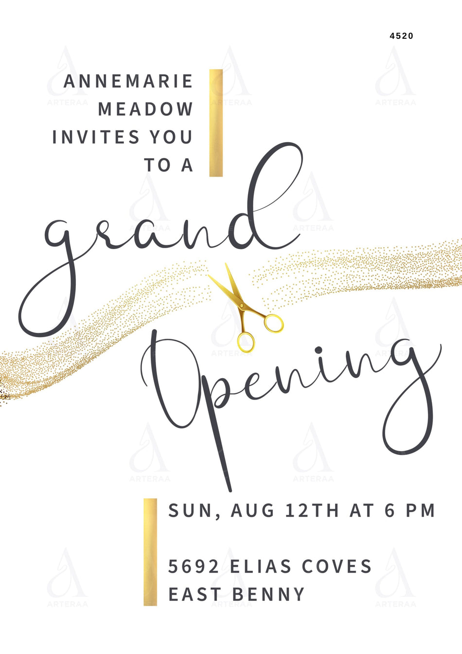 Opening invitation card Editable CanvaTemplate in english language with minimalistic theme design 4520