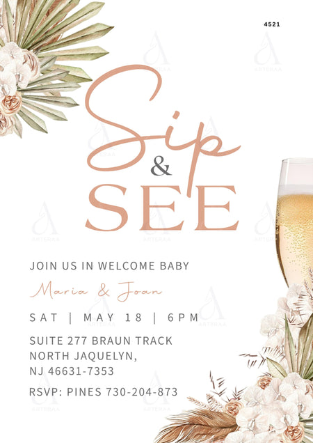 Baby welcome party invitation card Editable CanvaTemplate in english language with floral theme design 4521