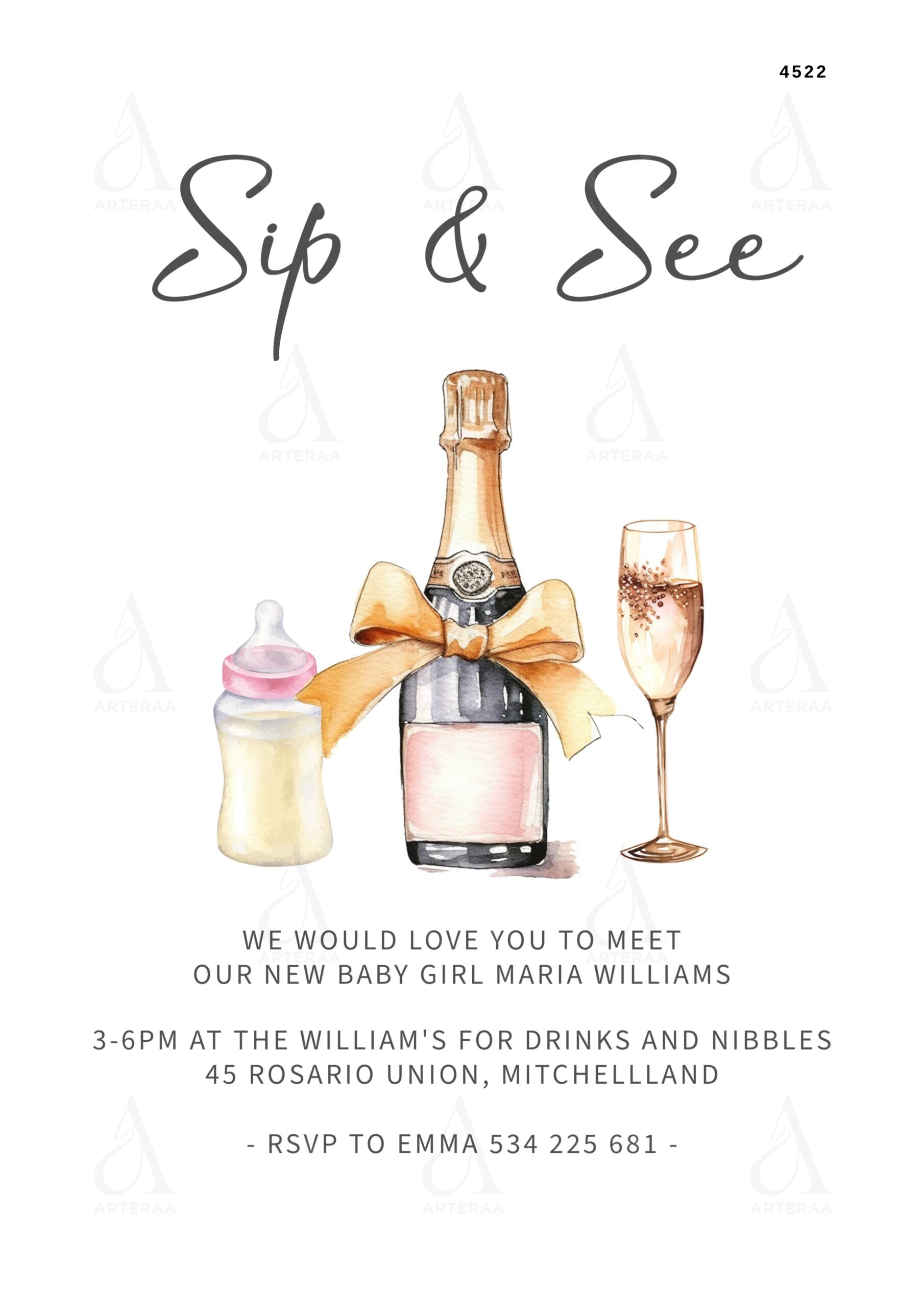 Baby welcome party invitation card Editable CanvaTemplate in english language with minimalistic theme design 4522