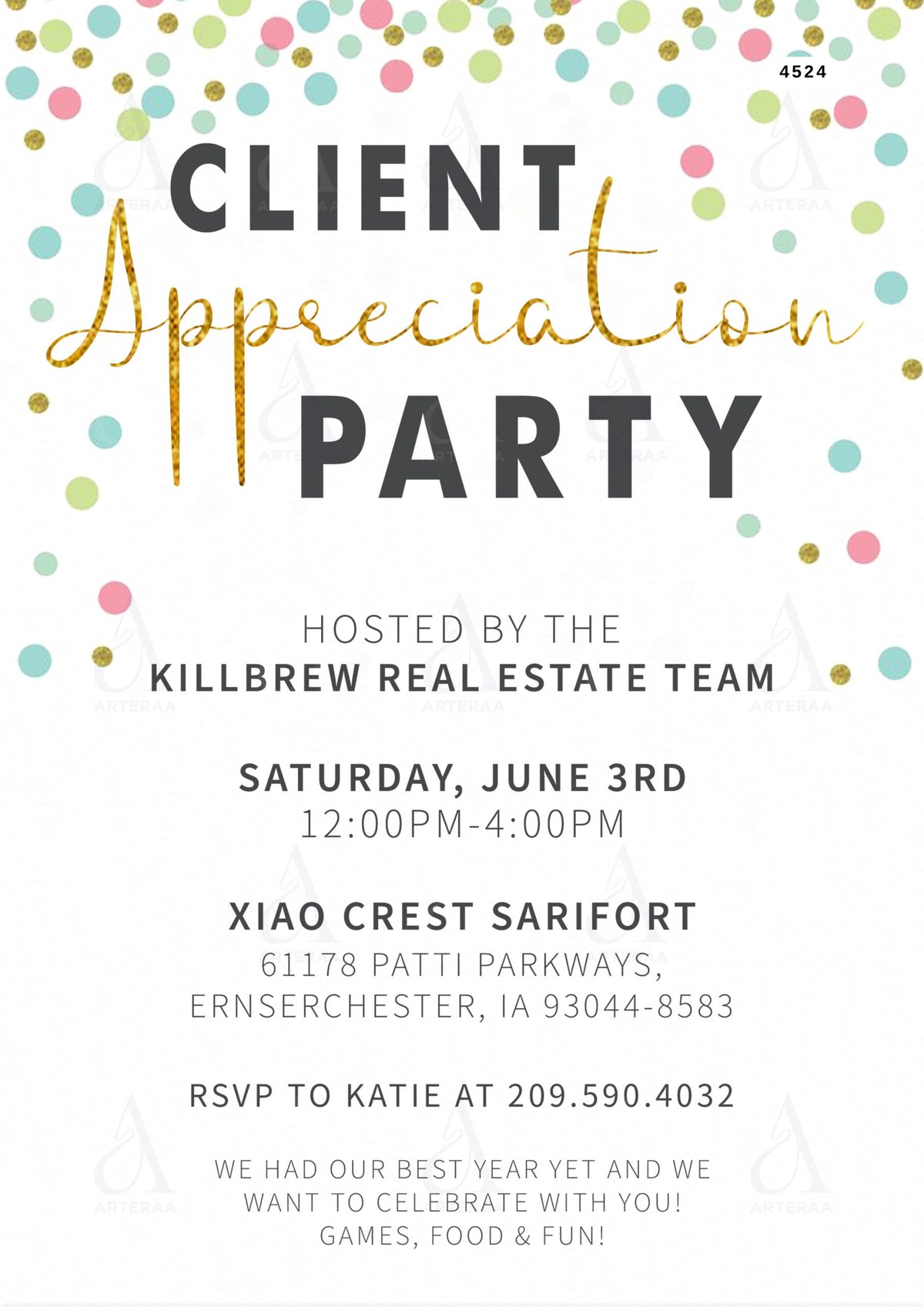Annual Client Appreciation Dinner Party invitation card Editable CanvaTemplate in english language with minimalistic theme design 4524