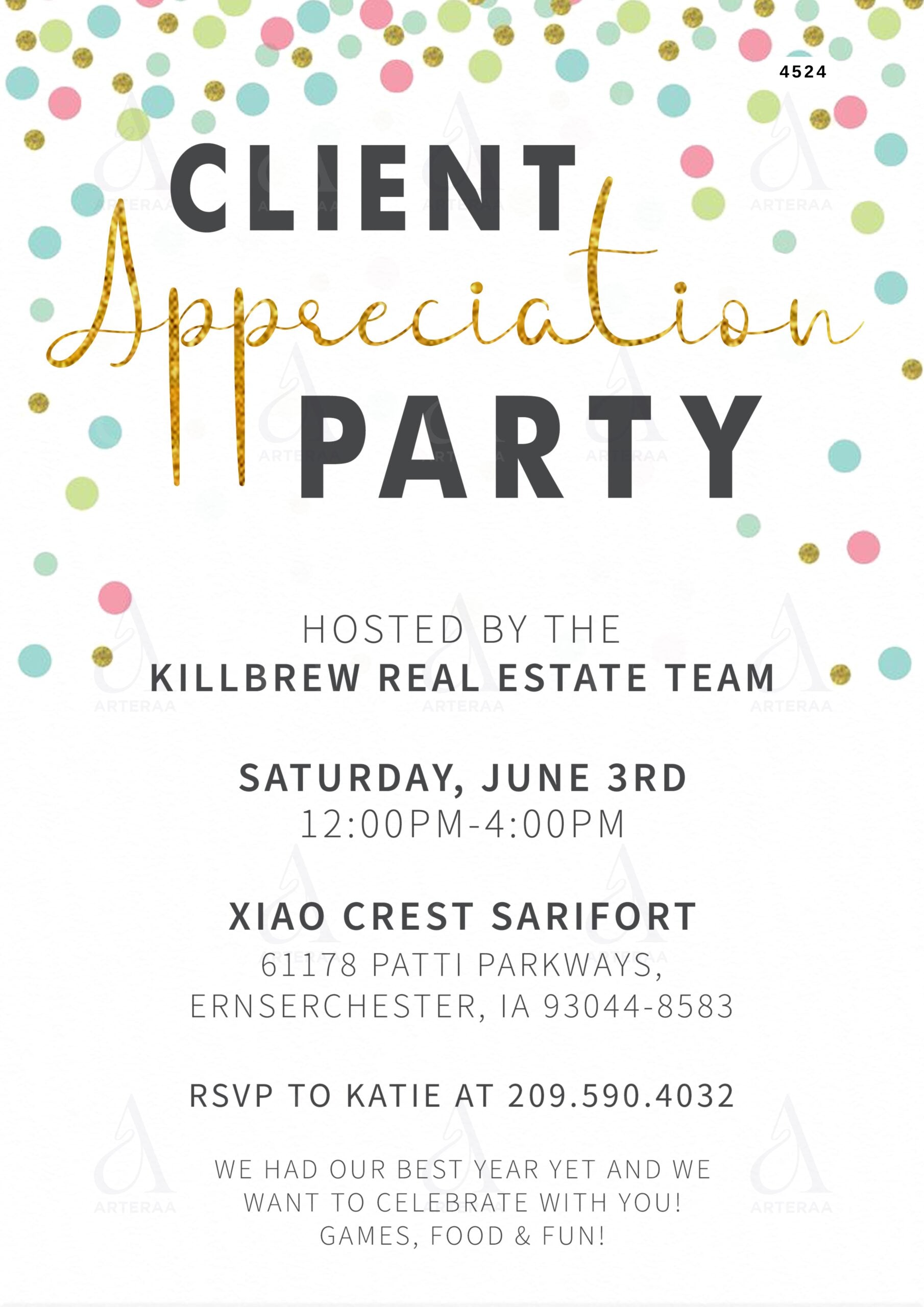Annual Client Appreciation Dinner Party invitation card Editable CanvaTemplate in english language with minimalistic theme design 4524