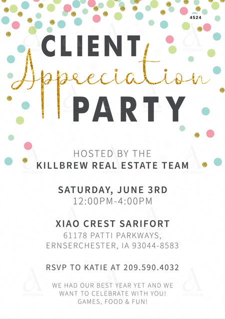 Annual Client Appreciation Dinner Party invitation card Editable CanvaTemplate in english language with minimalistic theme design 4524