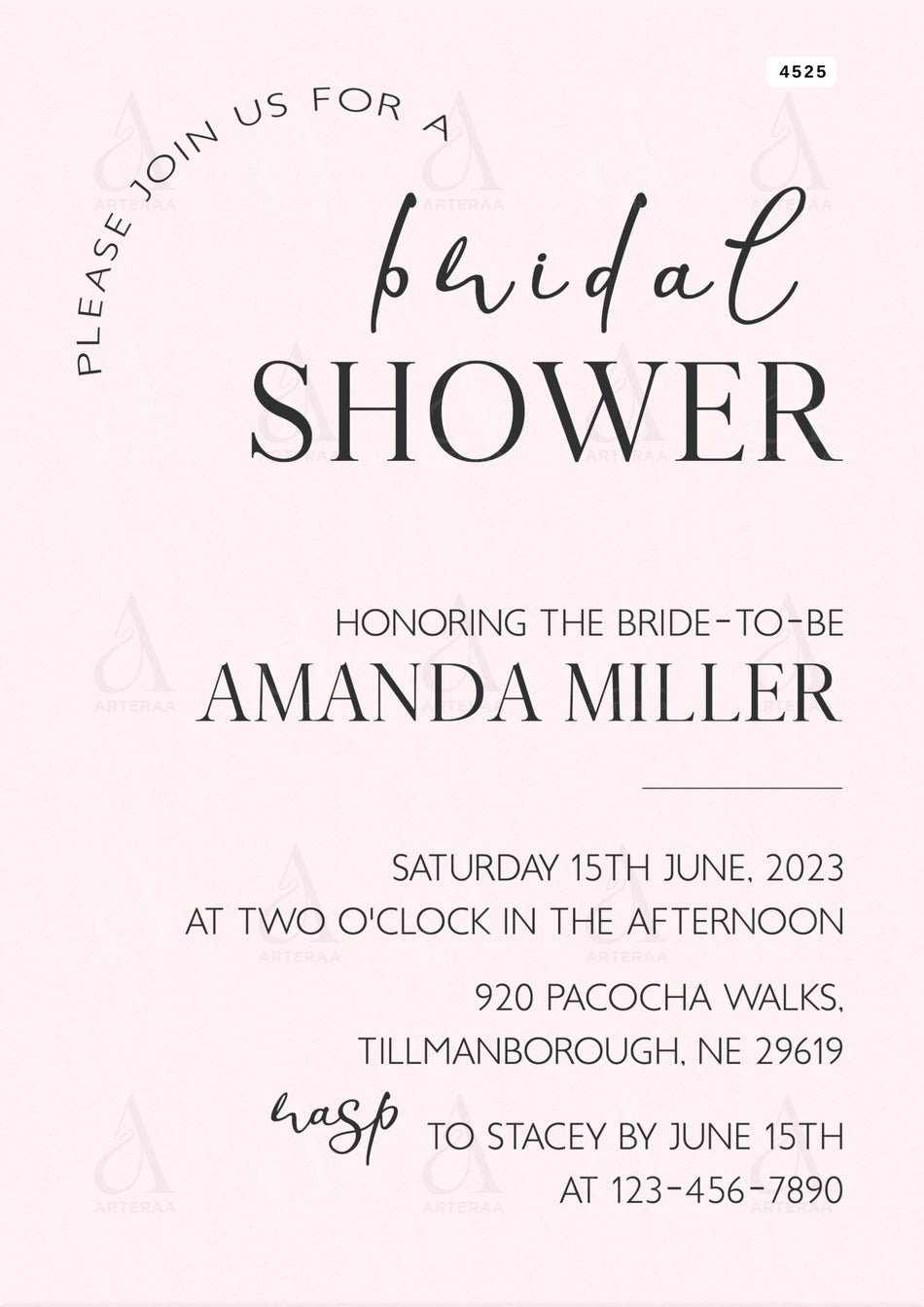 Bridal Shower invitation card Editable CanvaTemplate in english language with minimalistic theme design 4525
