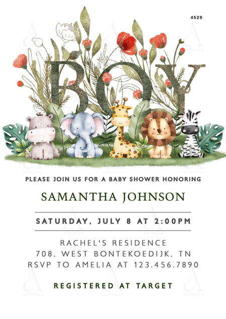 Baby Shower ceremony invitation card Editable CanvaTemplate in english language with garden theme design 4529