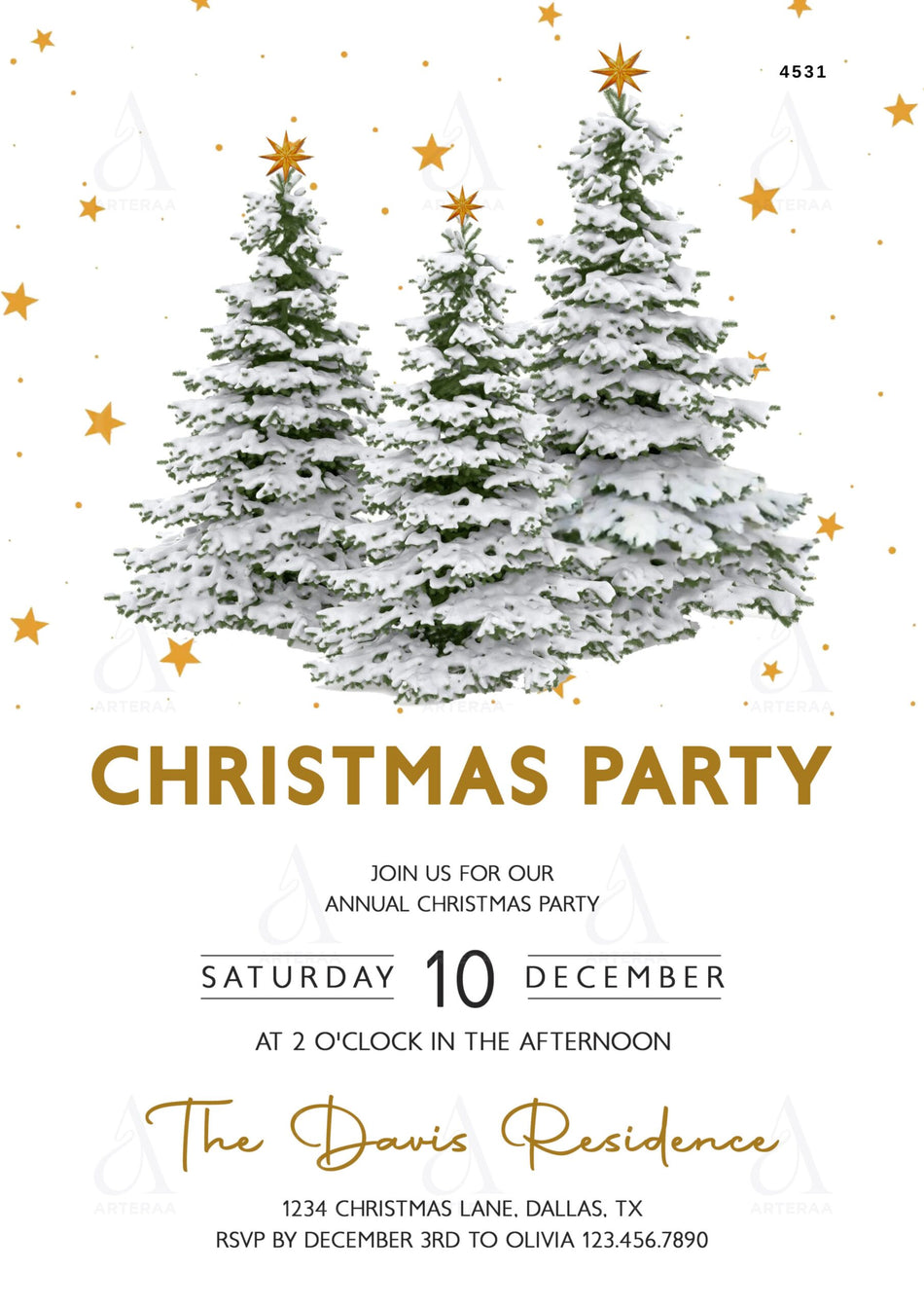 Christmas party invitation card for in english language with minimalistic theme design 4531