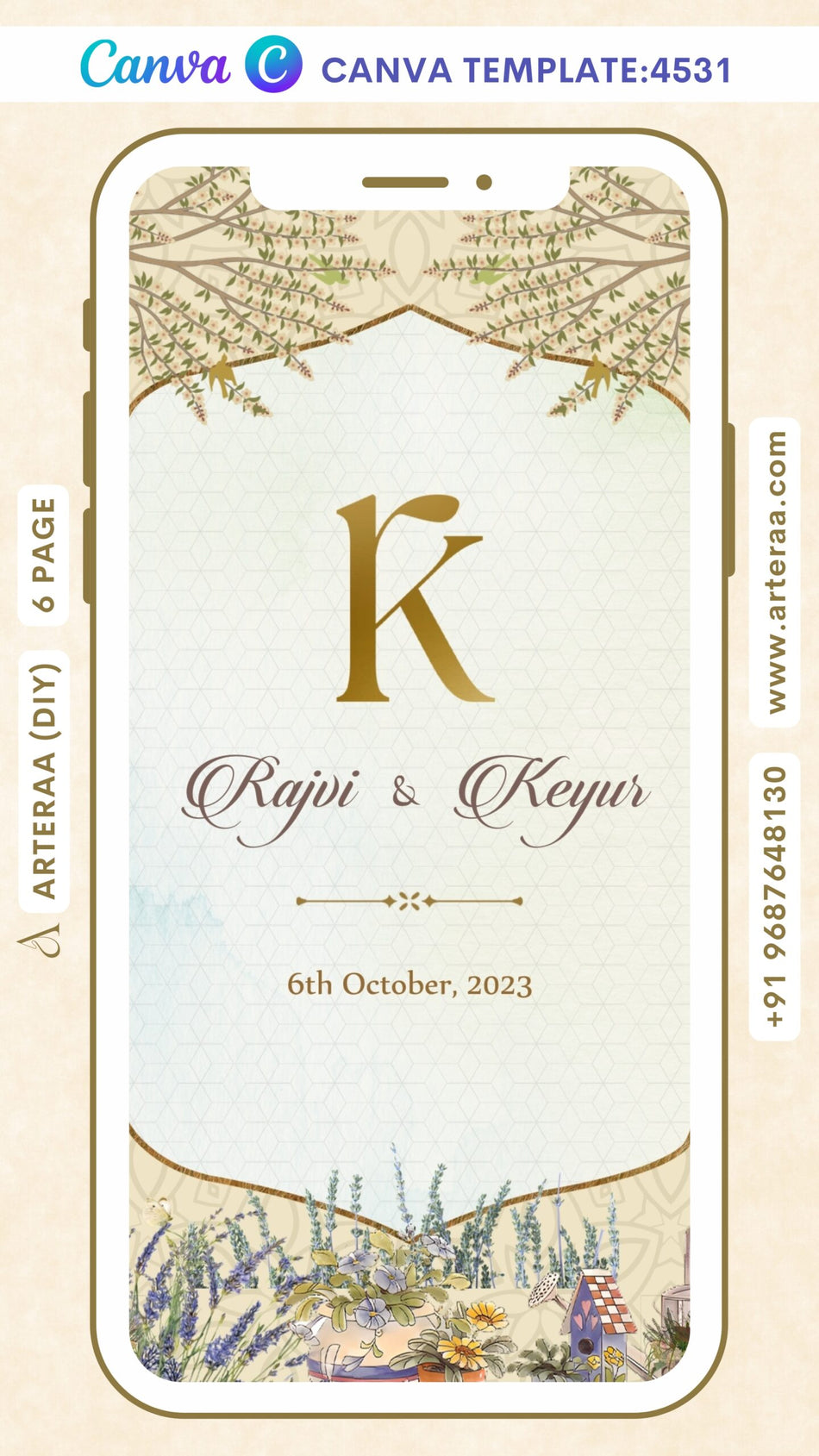 Wedding ceremony invitation Canva Editable video Template of hindu north indian bhojpuri family in english language with arch theme design 4531