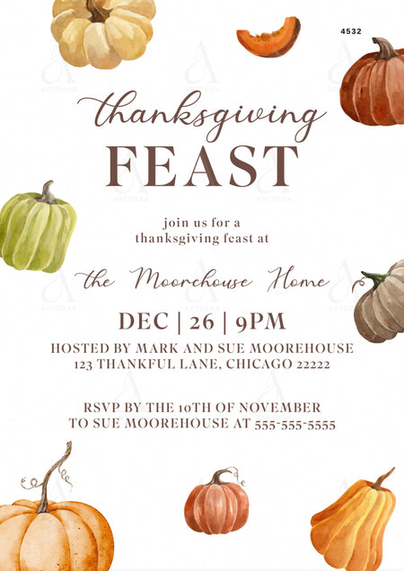 Thanksgiving Feast invitation card Editable CanvaTemplate for in english language with minimalistic theme design 4532