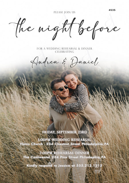 The night before invitation card Canva Editable Template in english language with couple photo theme design 4535