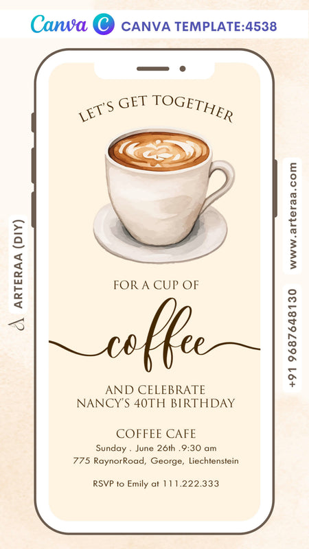 Get Together Party invitation card Editable CanvaTemplate in english language with minimalistic theme design 4538