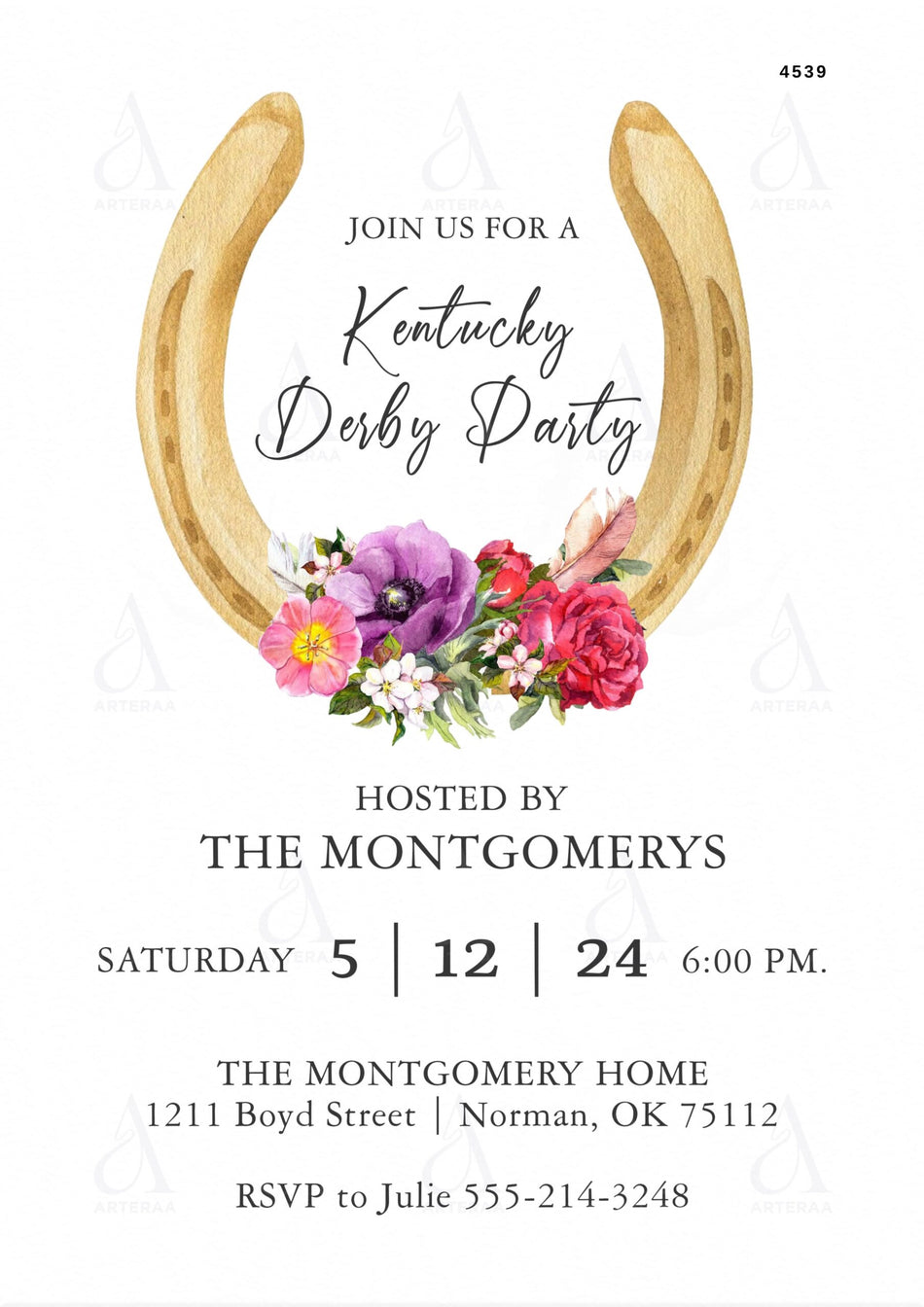 Kentucky Derby party invitation card Editable CanvaTemplate in english language with minimalistic theme design 4539