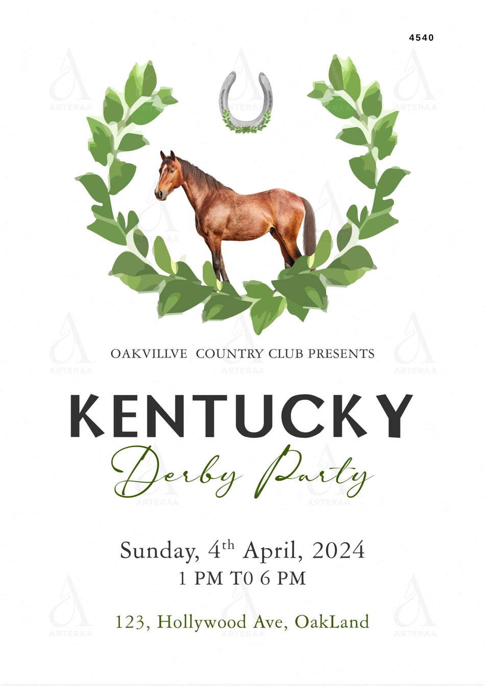 Kentucky Derby party invitation card Editable CanvaTemplate in english language with minimalistic theme design 4540