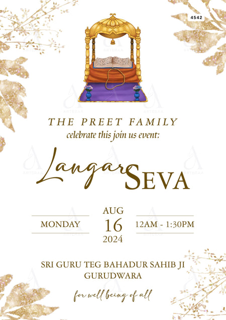 langar seva invitation card Editable CanvaTemplate in english language with minimalistic theme design 4542