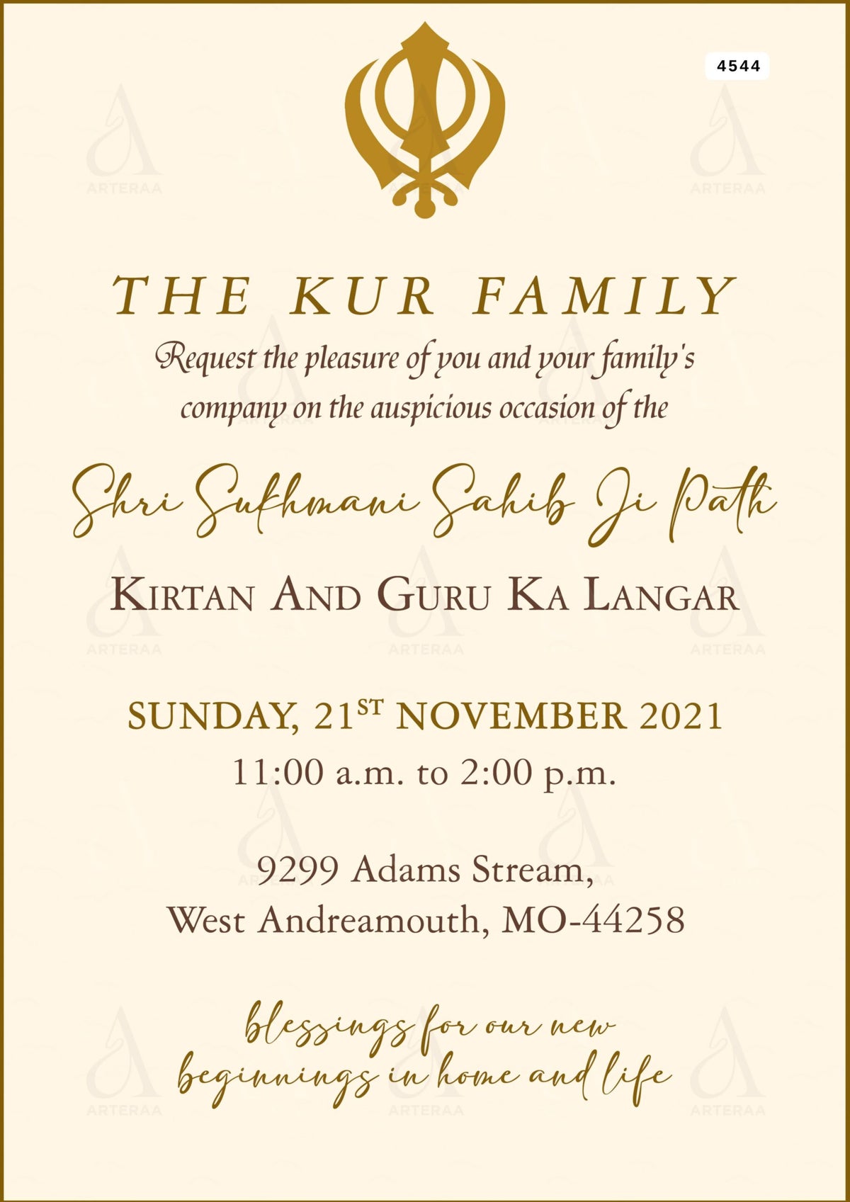 Shri Sukhmani sahib ji path invitation card Editable CanvaTemplate in english language with minimalistic theme design 4544