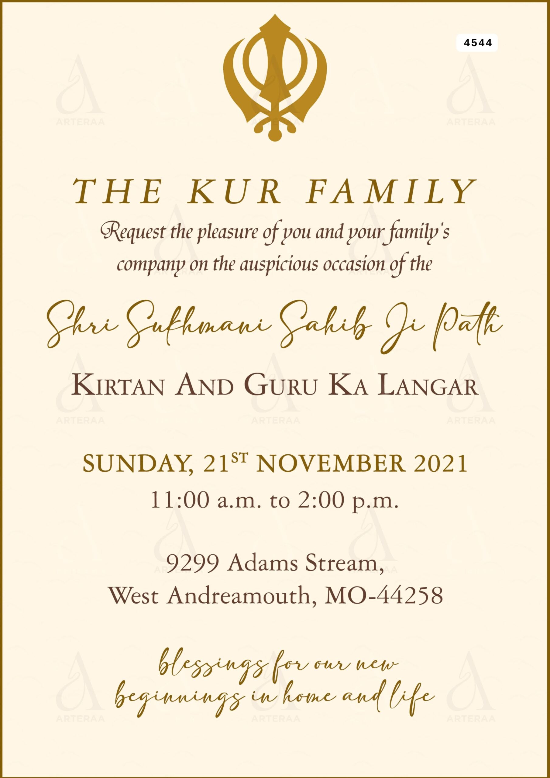 Shri Sukhmani sahib ji path invitation card Editable CanvaTemplate in english language with minimalistic theme design 4544