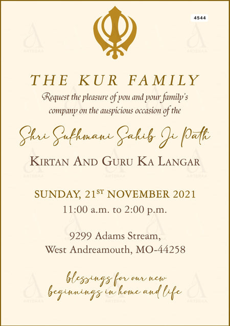 Shri Sukhmani sahib ji path invitation card Editable CanvaTemplate in english language with minimalistic theme design 4544