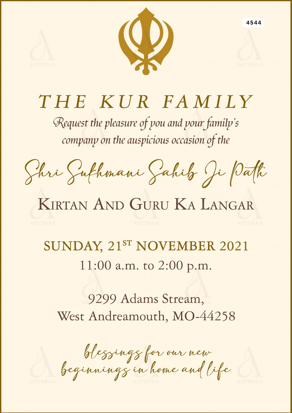 Shri Sukhmani sahib ji path invitation card Editable CanvaTemplate in english language with minimalistic theme design 4544