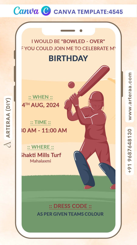 Birthday party invitation card Editable CanvaTemplate for in english language with playful theme design 4545