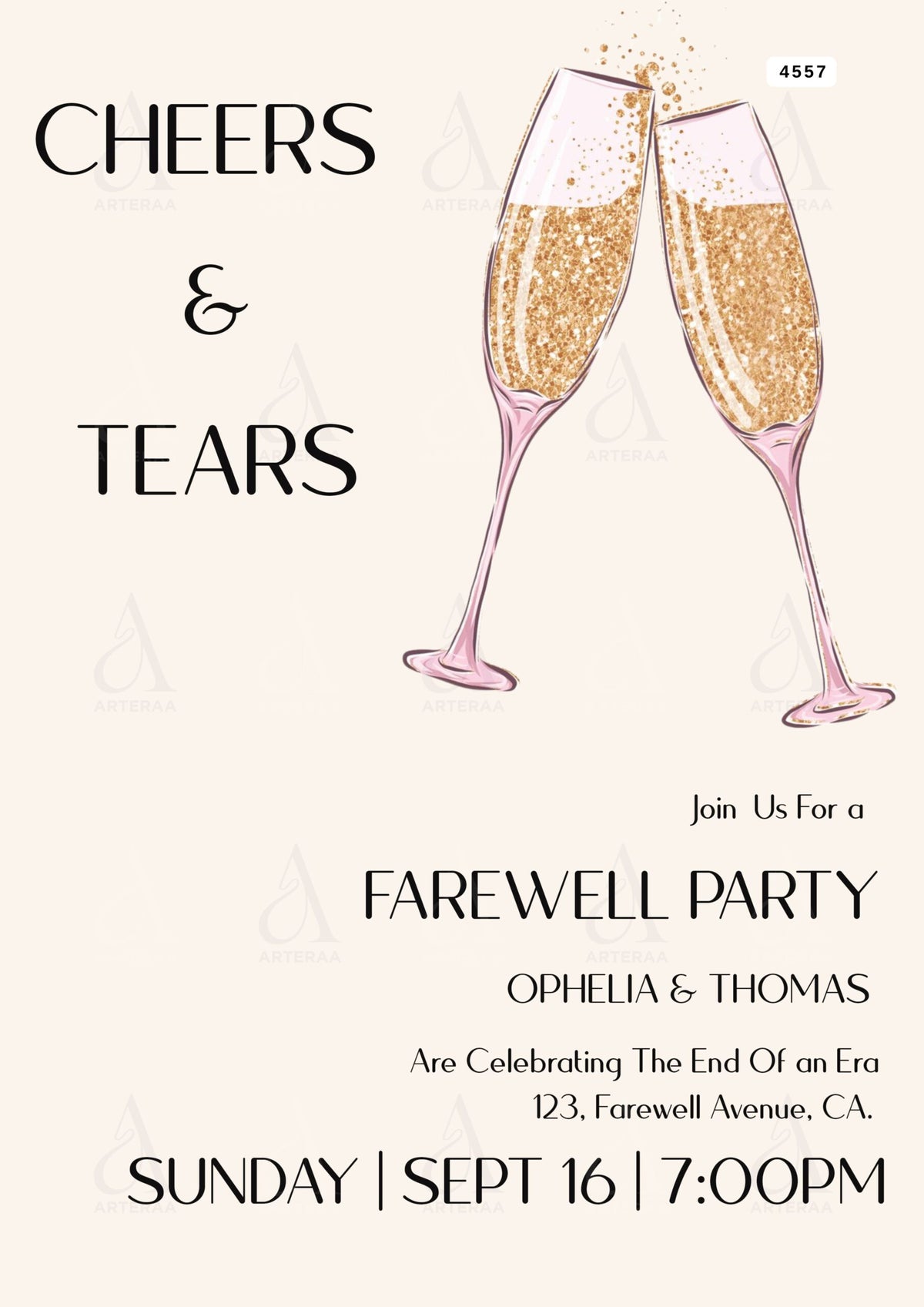 Farewell Party invitation card Editable CanvaTemplate in english language with minimalistic theme design 4557