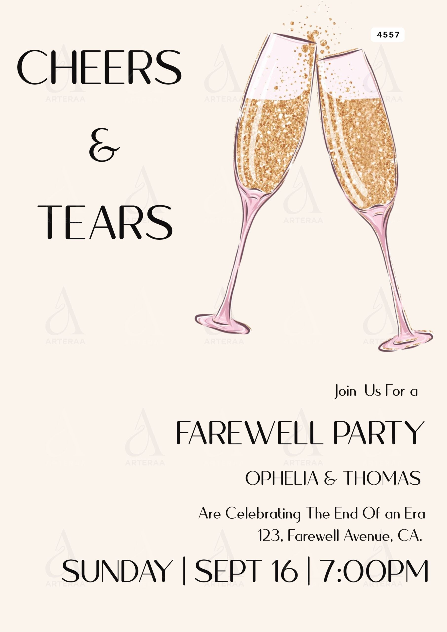 Farewell Party invitation card Editable CanvaTemplate in english language with minimalistic theme design 4557