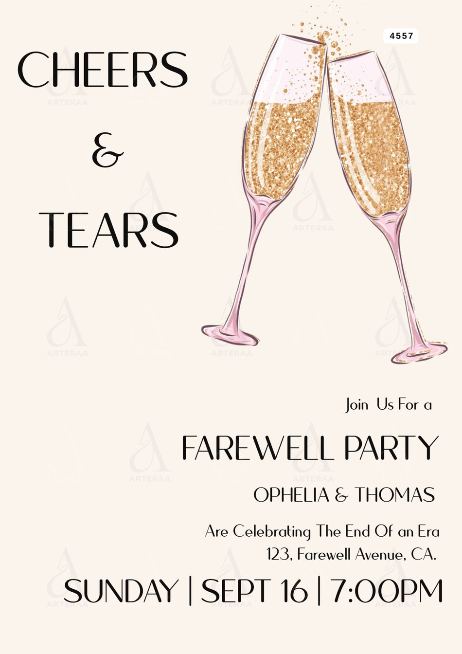Farewell Party invitation card Editable CanvaTemplate in english language with minimalistic theme design 4557
