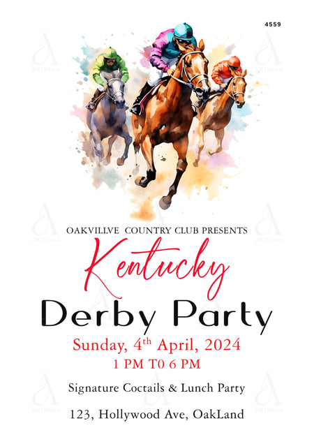 Kentucky Derby party invitation card Editable CanvaTemplate in english language with minimalistic theme design 4559