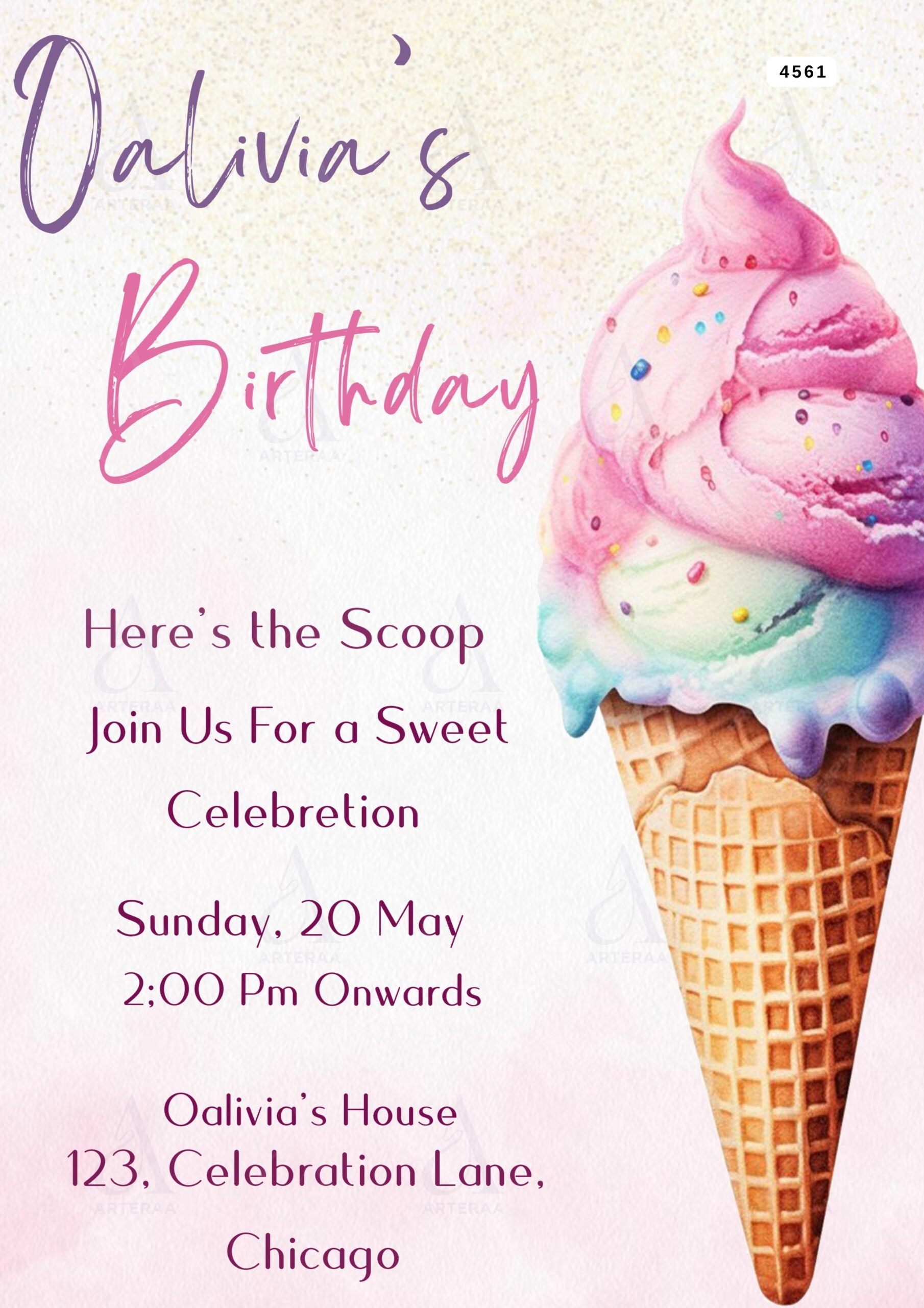 Birthday party invitation card Editable CanvaTemplate for in english language with glittery theme design 4561